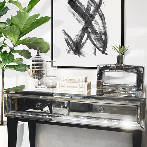 SHOP THE LOOK . MODERN MONOCHROME CONSOLE TABLE DECOR