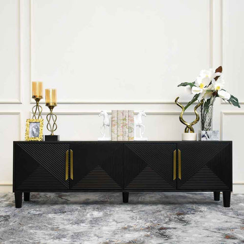 A Modern Art Deco styled TV console, the Uno 4 door TV console is crafted with dark Ebony Oak veneer. Style the console table with our home decor for a complete sleek look.