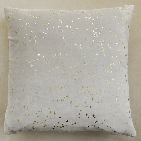 Angel Gold Starlight Cushion, Woven Cotton Velvet, Taupe with Metallic gold details on cushion.