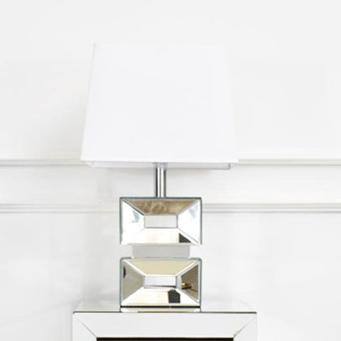 Elysium Mirrored Table Lamp, Rectangular on Mirrored Side Table.
