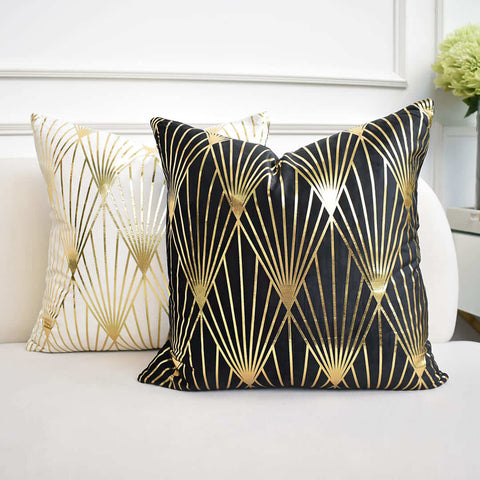 Empire Geometric Cushion, Velvet Gold Black.