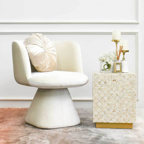 Side view of Escargot Ivory Armchair.