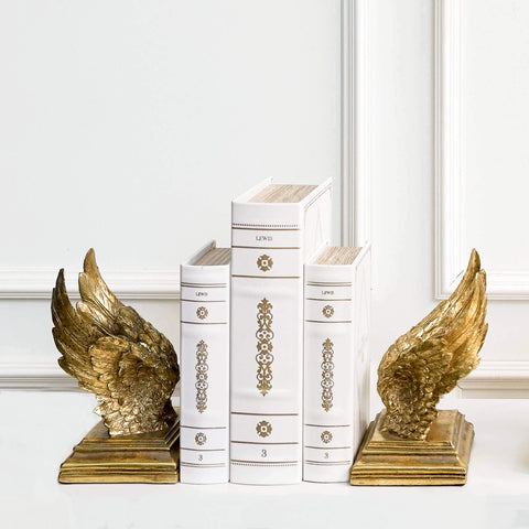 Fifine-II Rustic Gold Angel Duo Soaring Wings Bookends Decor.