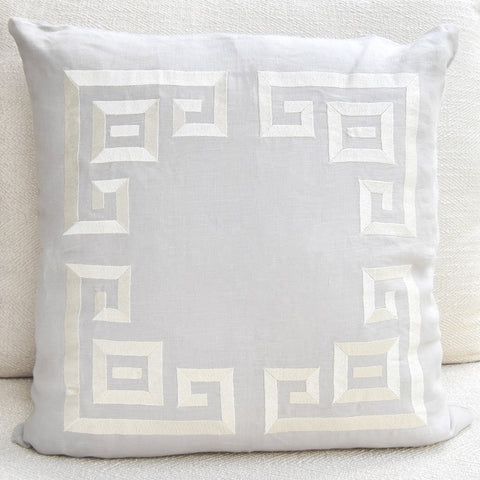 GluckersteinHome Grey Cushion with greek key design on edges.