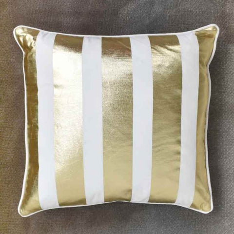 Trendy Stripe Cushion in Gold and White Cream Cotton for Sofa Decor.