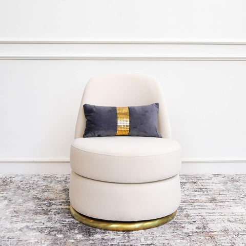 Modern Art Deco Armchair, In ivory cream and Gold, Petite. 