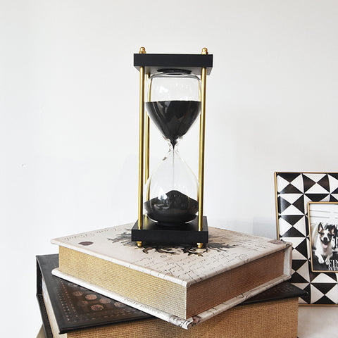 Black Sand Hourglass on Gold Stand, 30-min.