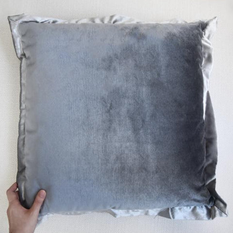 Lush grey velvet Palmer Cushion with varying grey hues, this Flanged cushion makes a unique add on to your cushion set.