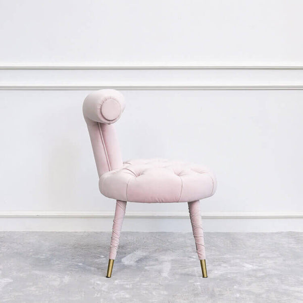 Side view of Abbey Bedroom Dressing Chair, Tufted Baby Pink.