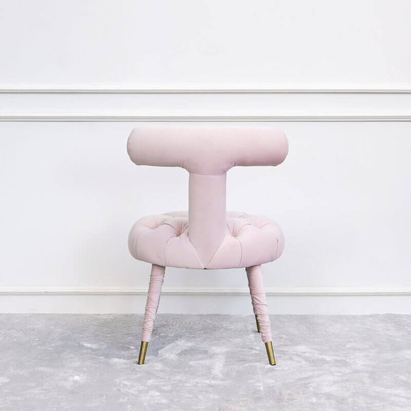 Back view of the Abbey Art Deco Chair, Tufted Blush Pink.