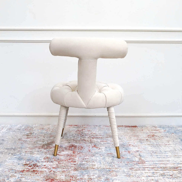 T-Back Ivory Cream Gold tip feet Accent Chair.