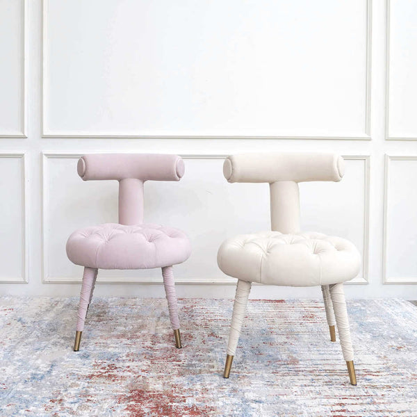 Abbey Victorian Chairs in Pink and Ivory Cream - Vanity Area Dressing Table Chair.