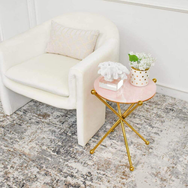 Matched with cream sofa and throw pillows, this Amber Park Pink Marble End Table makes the perfect Mid-Century Modern look with a tint of Art Deco.