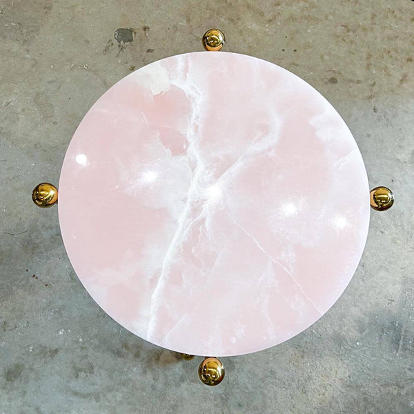 Top view of the gorgeous and mesmerising natural pink marble appearance of the Amber Park Gold Marble End Table.