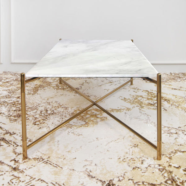 Side view of the Natural 'Volakas' Marble with grey veins, sourced from Italy for a luxurious and grand living room experience.