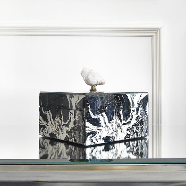 Side view of glass jewelry box, perfect for the vanity table to add some class.