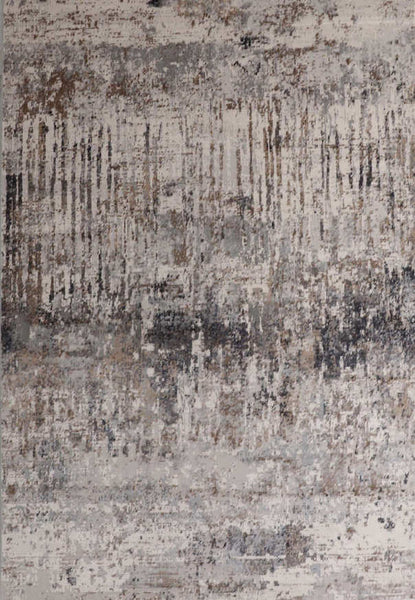 Full view of Baptiste abstract art rug with brown grey details.
