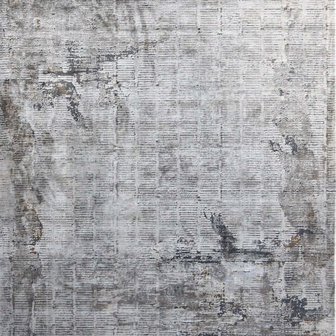 Bastien Luxury Silky Rug, khaki grey distressed abstract art rug design.