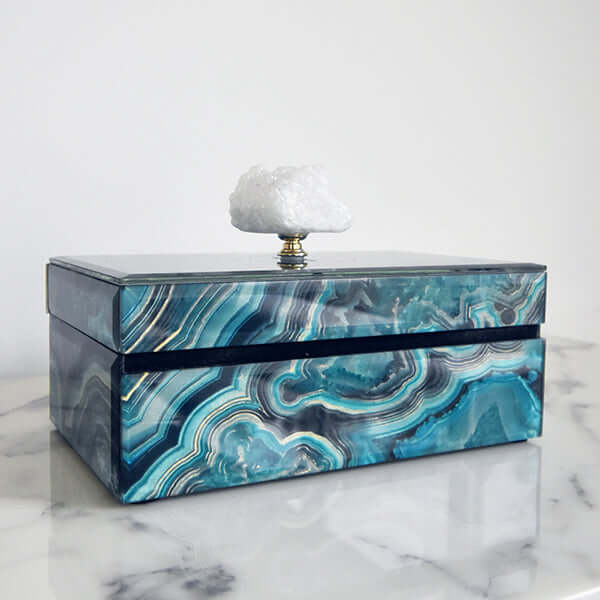 Artemis jewellery box with natural stone handle on top.