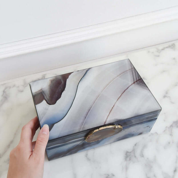 Top view of Bodhi trinket box, agate stone details.