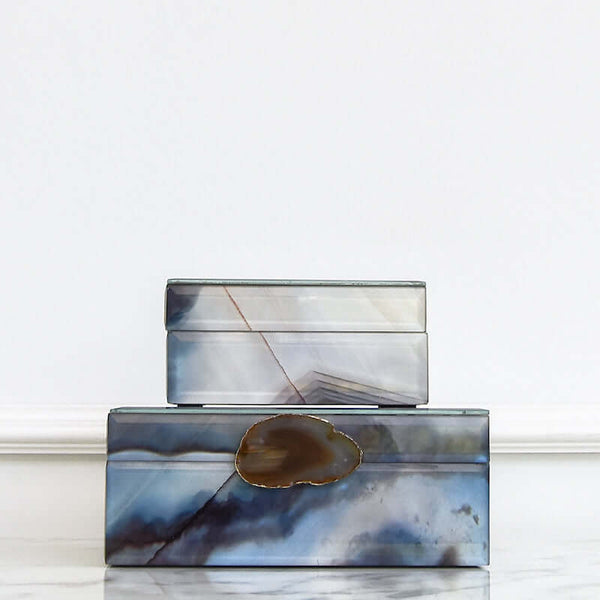 Beautiful Agate stone-inspired jewellery box in soothing blue and earthy brown hues.