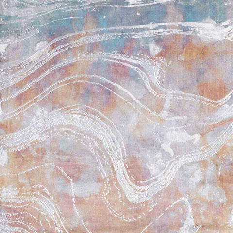 Bordeaux Luxury Silky Rug, showcases shades of soft cyan, deep jewels, red grapes, terracotta, and warm white neutrals in organic abstract watercolour design.
