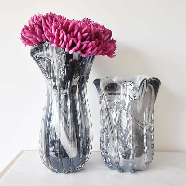 Bouges Grey Swirl Glass Decor Vase, Two Sizes.