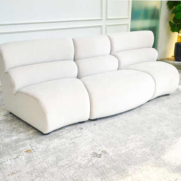 Cava 3-Seater Curved Modular Sofa shows compact wavy modular design, perfect for smaller Singapore homes.