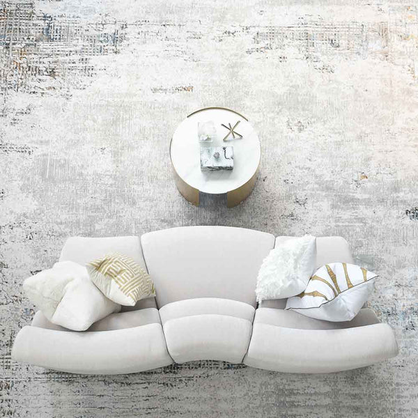 Cava 3-Seater Curved Modular Sofa styled with gold and white decor, in top view of its compact design, perfect for smaller Singapore homes.