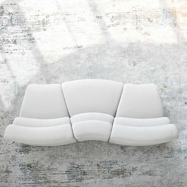 Cava 3-Seater Curved Modular Sofa in beige velvet, top view of its compact design, perfect for smaller Singapore homes