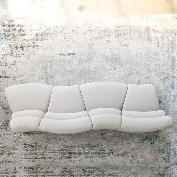 Cava 4-Seater Curved Modular Sofa in beige velvet, top view displaying its adaptable configuration, suitable for modern living spaces.