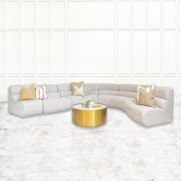 Cava 8-Seater Curved Modular Sofa in [Sofa Color], front view, featuring its luxurious curved profile and comfortable seating for large families in a modern Singapore home.