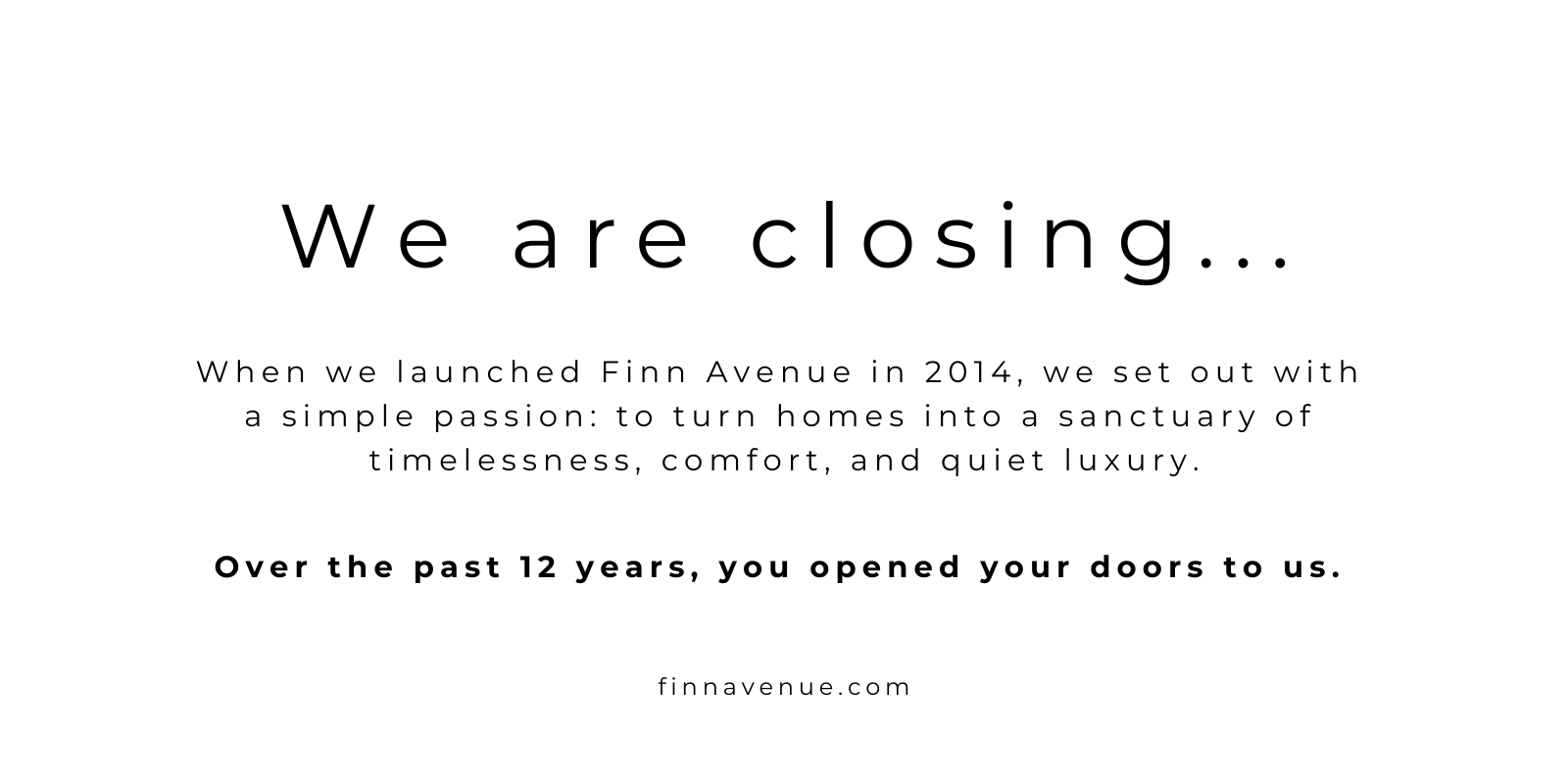 Finn Avenue Furniture Store announcement banner detailing 12 years of sophisticated contemporary home decor and quiet luxury in Singapore.