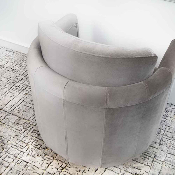 Back top view of Clyde Curved Armchair. The back view shows high quality workmanship on this hand-crafted armchair. 