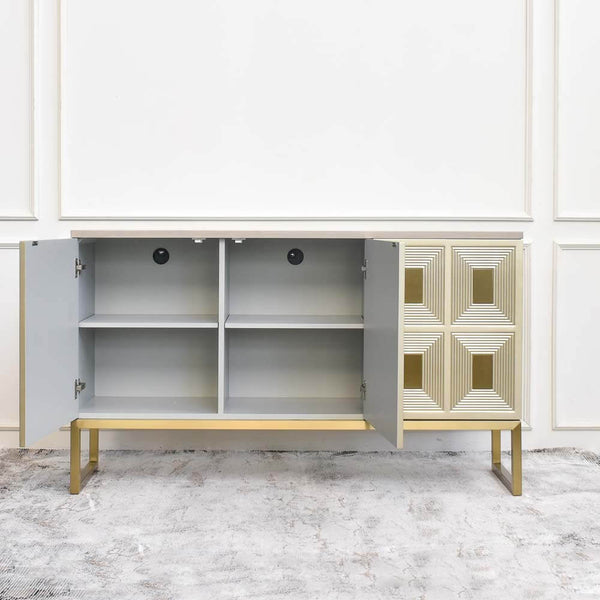 Keep your cables and storage neat with the Contratto sideboard, features 3 grommet holes in each door for a tidy cable management. 