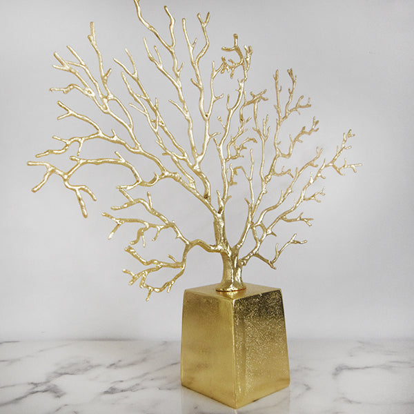 Gold coral reef accent sculpture that is great as table art, bookshelf decor or console decor, and as a lucky charm to bringing prosperity to the home.