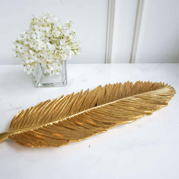 Cotyledon-B Gold Leaf Sculpture Plate Tray, Bird of Paradise Leaf.