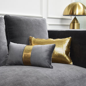 Smooth velvet cushion with gold metal mesh in the middle, Boudoir cushion with full gold metal mesh.