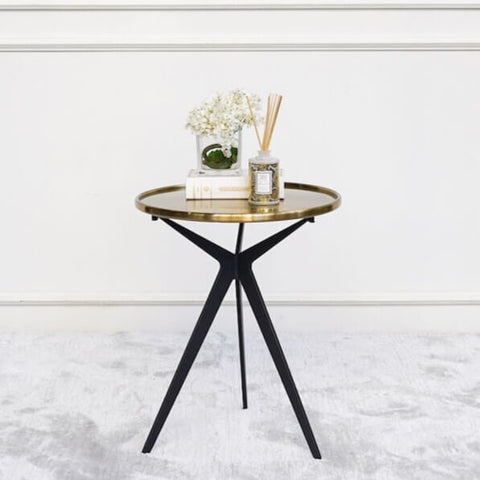 Dante Bronze Metal Side Table, Black Tripod Legs.