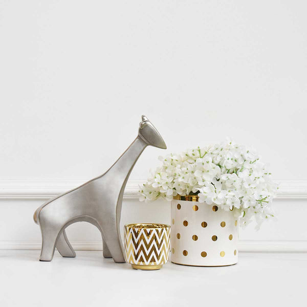 Decorative Grandiflora Hydrangea Flower in Gold White Vase Planter.
