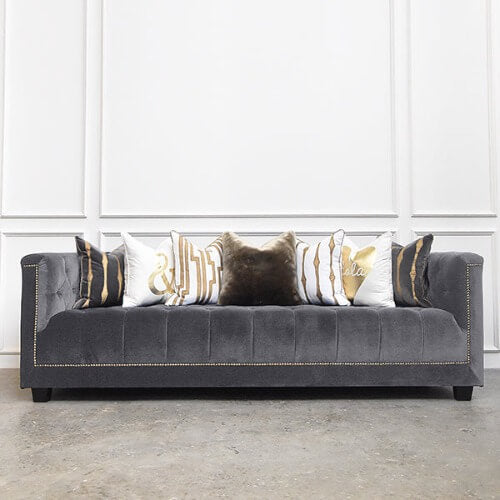 A popular and Finn avenue’s best-selling sofa, the Earl of Chesterfield sofa is available in Grey velvet, cushions sold separately.