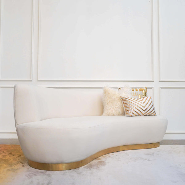 Spruce up the look of your Eclipse curved sofa with the white and gold Galliano boudoir and the furfur Ivory cushion.