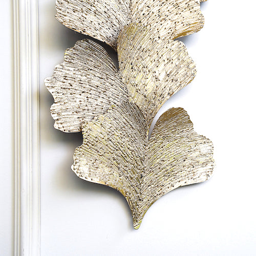 Eden Wall Art Sculpture, Rustic Gold Textured Leaves, Small.  The Intricate botanical textures bring out the textured carved designs on each leaf detail and shape.