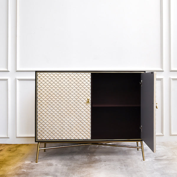 Elize Walnut 2 Door Sideboard, inner compartment and storage space.