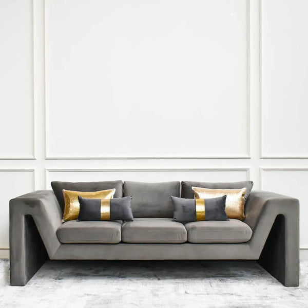 Cushion styling for the Ellie Modern Sofa, arrange the Dampierre Boudoir cushions together with the 3 back cushions in the Ellie sofa for a sleek minimal look. 