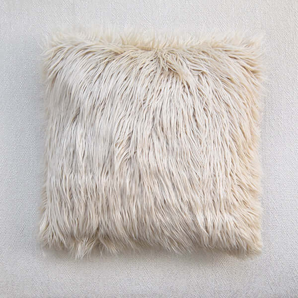 FurFur Shaggy Fur Cushion, Oat Beige