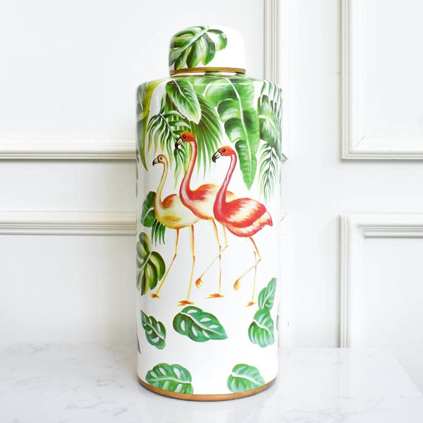 Flamingo Ginger Jar, with Lid