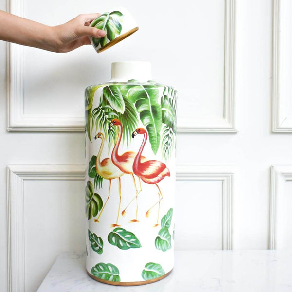 Flamingo Ginger Jar, with Lid