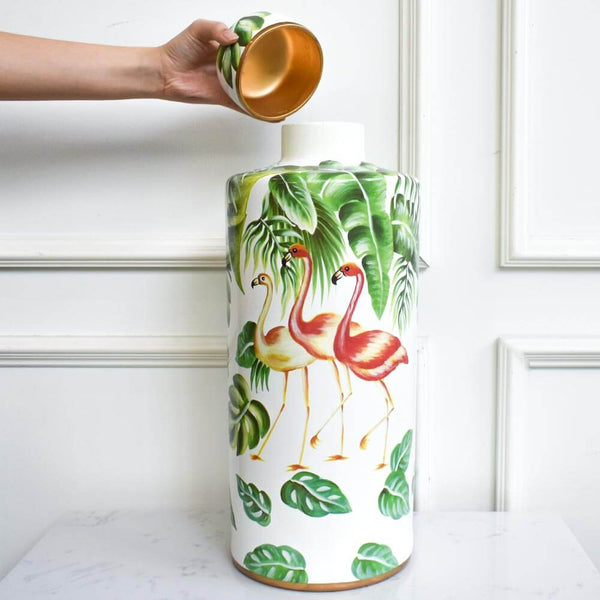 Flamingo Ginger Jar, with Lid
