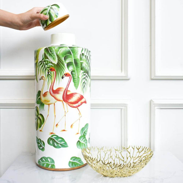Flamingo Ginger Jar, with Lid